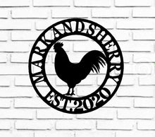 Load image into Gallery viewer, Last Name Chicken Door Hanger, Chicken Garden Flag, Chicken Sign, Chicken Decor, Farmhouse Chicken Wall Decor, rooster