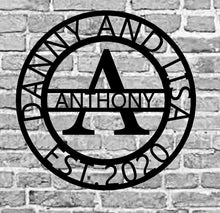 Load image into Gallery viewer, Personalized Family Name Metal Sign - Housewarming Gift - Door Hanger - Wedding Gift - Metal Monogram Sign