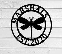 Load image into Gallery viewer, Personalized Dragonfly Door Hanger Metal Wall Art, metal home decor, door hanger, nature decoration, dragonfly wall art, home decor