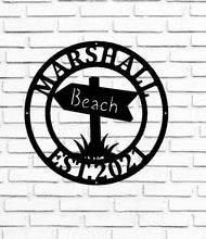 Load image into Gallery viewer, Custom family name beach sign, Metal beach house sign, beach house decor, Outdoor family sign, Outdoor decor, Wall art, Metal sign,