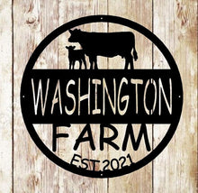 Load image into Gallery viewer, cow calf Metal Sign, Custom Cow/Calf, Farmer sign, Personalized, Established, Plasma cut steel sign, animals farm, metal art, farmhouse