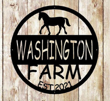 Load image into Gallery viewer, Custom Metal Name Sign - Personalized Horse Sign - Door Hanger - Outdoor Metal Sign - Horse Theme - Equine - Equestrian - Horse Gift