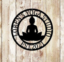 Load image into Gallery viewer, Yoga Studio Decor, Lotus Flower sign, Lotus Wall Art, Metal Wall Décor, Metal Wall Hangings, Home Decoration, Yoga Wall Art