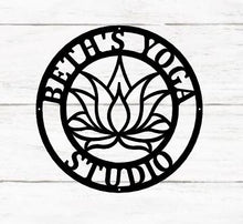 Load image into Gallery viewer, Yoga Studio Decor, Lotus Flower sign, Lotus Wall Art, Metal Wall Décor, Metal Wall Hangings, Home Decoration, Yoga Wall Art