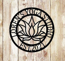 Load image into Gallery viewer, Yoga Studio Decor, Lotus Flower sign, Lotus Wall Art, Metal Wall Décor, Metal Wall Hangings, Home Decoration, Yoga Wall Art