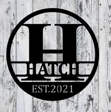 Load image into Gallery viewer, Personalized Family Name Metal Sign, Housewarming Gift, Metal Monogram Sign, Door Hanger, Last Name Sign, Metal Wall Art, Wedding Gift