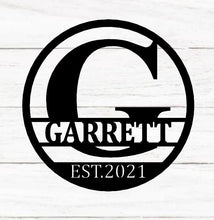 Load image into Gallery viewer, Personalized Family Name Metal Sign, Housewarming Gift, Metal Monogram Sign, Door Hanger, Last Name Sign, Metal Wall Art, Wedding Gift