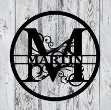 Load image into Gallery viewer, Personalized Family Name Metal Sign, Housewarming Gift, Metal Monogram Sign, Door Hanger, Last Name Sign, Metal Wall Art, Wedding Gift