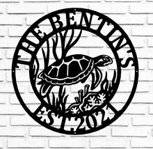 Load image into Gallery viewer, Metal sea turtle, Metal wall art, Metal wall decor, metal turtle, Metal sea life, Under the sea, Turtle decor, ocean decor, Beach decor, art