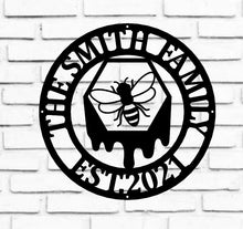Load image into Gallery viewer, Honey Bee Family Name Established Sign | Custom Metal Sign
