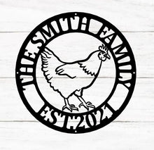 Load image into Gallery viewer, Last Name Chicken Door Hanger, Chicken Garden Flag, Chicken Sign, Chicken Decor, Farmhouse Chicken Wall Decor, rooster
