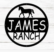 Load image into Gallery viewer, Custom Metal Name Sign - Personalized Horse Sign - Door Hanger - Outdoor Metal Sign - Horse Theme - Equine - Equestrian - Horse Gift