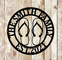 Load image into Gallery viewer, Metal flip flop sign, family name sign, wall hanging, door hanger