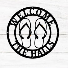 Load image into Gallery viewer, Metal flip flop sign, family name sign, wall hanging, door hanger