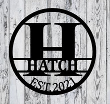 Load image into Gallery viewer, Personalized Family Name Metal Sign, Housewarming Gift, Metal Monogram Sign, Door Hanger, Last Name Sign, Metal Wall Art, Wedding Gift