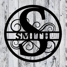 Load image into Gallery viewer, Personalized Family Name Metal Sign, Housewarming Gift, Metal Monogram Sign, Door Hanger, Last Name Sign, Metal Wall Art, Wedding Gift
