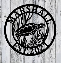Load image into Gallery viewer, Metal sea turtle, Metal wall art, Metal wall decor, metal turtle, Metal sea life, Under the sea, Turtle decor, ocean decor, Beach decor, art