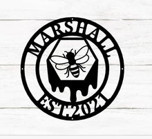 Load image into Gallery viewer, Honey Bee Family Name Established Sign | Custom Metal Sign