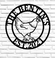 Load image into Gallery viewer, Last Name Chicken Door Hanger, Chicken Garden Flag, Chicken Sign, Chicken Decor, Farmhouse Chicken Wall Decor, rooster