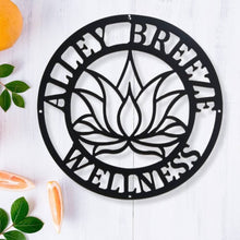 Load image into Gallery viewer, Yoga Studio Decor, Lotus Flower sign, Lotus Wall Art, Metal Wall Décor, Metal Wall Hangings, Home Decoration, Yoga Wall Art