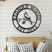 Load image into Gallery viewer, Cardinal on a branch birds metal tree art metal bird garden Steel, Love Birds / Steel Metal art / Metal Decor / Outdoor Decor / Metal Bird