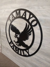 Load image into Gallery viewer, metal eagle sign, eagle's nest monogram, last name metal sign, eagle hoome decor, eagle wall art,