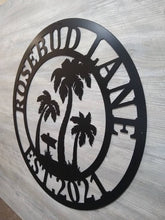 Load image into Gallery viewer, Personalized Palm Tree Metal Sign - Beach House Signs - Door Hanger - Metal Wall Art - Beach Decor - Coastal Decor - Tropical Decor