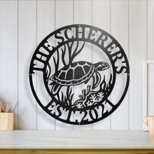 Load image into Gallery viewer, Metal sea turtle, Metal wall art, Metal wall decor, metal turtle, Metal sea life, Under the sea, Turtle decor, ocean decor, Beach decor, art