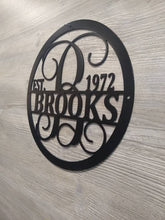 Load image into Gallery viewer, Personalized Family Name Metal Sign, Metal Established Family Sign, Housewarming Gift, Door Hanger, Wedding Gift, Metal Monogram Sign