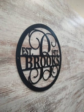 Load image into Gallery viewer, Personalized Family Name Metal Sign, Metal Established Family Sign, Housewarming Gift, Door Hanger, Wedding Gift, Metal Monogram Sign