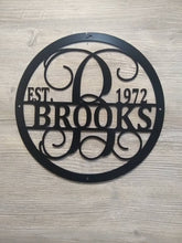 Load image into Gallery viewer, Personalized Family Name Metal Sign, Metal Established Family Sign, Housewarming Gift, Door Hanger, Wedding Gift, Metal Monogram Sign