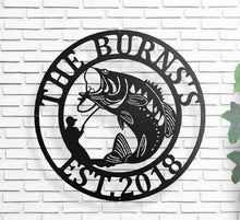 Load image into Gallery viewer, Metal Bass Wall Art Metal Wall Decor Bass Fishing Gift for Men Metal Sign Steel Sign Fishing Decor for Dad Groomsman Gift Metal Fishing Sign