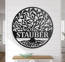 Load image into Gallery viewer, monogram tree of life, Wall Family Tree, Last Name, Tree of life, personalized wedding gift, Family Sign, Metal Wall Decor, Outdoor Wreath