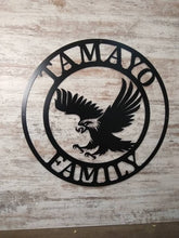 Load image into Gallery viewer, metal eagle sign, eagle's nest monogram, last name metal sign, eagle hoome decor, eagle wall art,