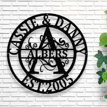 Load image into Gallery viewer, Personalized Family Name Metal Sign, Housewarming Gift, Metal Monogram Sign, Door Hanger, Last Name Sign, Metal Wall Art, Wedding Gift