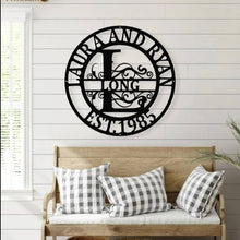 Load image into Gallery viewer, Personalized Family Name Metal Sign, Housewarming Gift, Metal Monogram Sign, Door Hanger, Last Name Sign, Metal Wall Art, Wedding Gift