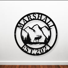 Load image into Gallery viewer, Elk Name Metal Sign, Elk Hunter Christmas Gift, Last Name Art, Family Name Sign, Caribou Sign, Elk Hunting Gift, Wall Decor, Elk Antler Sign