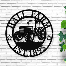 Load image into Gallery viewer, Metal Tractor Sign , Monogram, Farm Sign, Metal Name Sign, Door Hanger, Housewarming Gift, Wedding Monogram, Anniversary, Outdoor