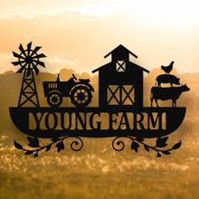 Load image into Gallery viewer, Personalized Farm Sign Metal Farmhouse Sign Metal Farmhouse Decor Custom Farm Sign Tractor Wall Decor Metal Family Name Sign Farmer Gift