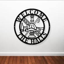 Load image into Gallery viewer, Firefighter Metal Maltese Cross w/ Ladder | Custom Metal Fire Department Sign| Monogram Door Hanger | Firefighter gift |