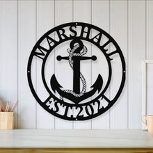 Load image into Gallery viewer, Anchor Sign - Nautical Decor - Beach Decor - Nautical Sign - Anchor Family Name - Wall Decor - Custom Wedding Gift - Metal Wall Art - Lake