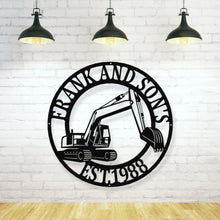 Load image into Gallery viewer, custom metal excavator sign -pipe liners - little boys room - construction decor - metal excavator - man cave decor - psl- metal sign