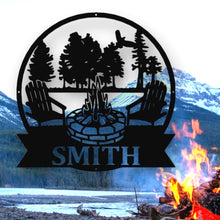 Load image into Gallery viewer, Metal Outdoor Sign | Custom Campfire Sign | Camper Décor | Personalized Camping Gifts Fire Pit Sign Outdoor Decor Cabin Sign | Campsite Sign