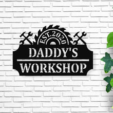 Load image into Gallery viewer, metal garage sign, personalized metal shop sign, tool shed sign, Custom Workshop Sign | Free Shipping | Metal Sign | Gifts | Man Cave