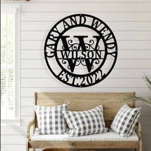 Load image into Gallery viewer, Personalized Family Name Metal Sign, Housewarming Gift, Metal Monogram Sign, Door Hanger, Last Name Sign, Metal Wall Art, Wedding Gift