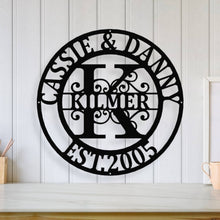 Load image into Gallery viewer, Personalized Family Name Metal Sign, Housewarming Gift, Metal Monogram Sign, Door Hanger, Last Name Sign, Metal Wall Art, Wedding Gift