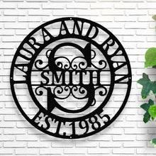 Load image into Gallery viewer, Personalized Family Name Metal Sign, Housewarming Gift, Metal Monogram Sign, Door Hanger, Last Name Sign, Metal Wall Art, Wedding Gift