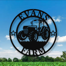 Load image into Gallery viewer, Metal Tractor Sign , Monogram, Farm Sign, Metal Name Sign, Door Hanger, Housewarming Gift, Wedding Monogram, Anniversary, Outdoor