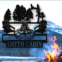 Load image into Gallery viewer, Personalized Campfire Family Name Sign / Metal Wall Decor / Monogram Name Camping Sign / Home Decor / Personalized Outdoor Decor