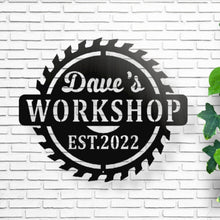 Load image into Gallery viewer, metal garage sign, personalized metal shop sign, tool shed sign, Custom Workshop Sign | Free Shipping | Metal Sign | Gifts | Man Cave